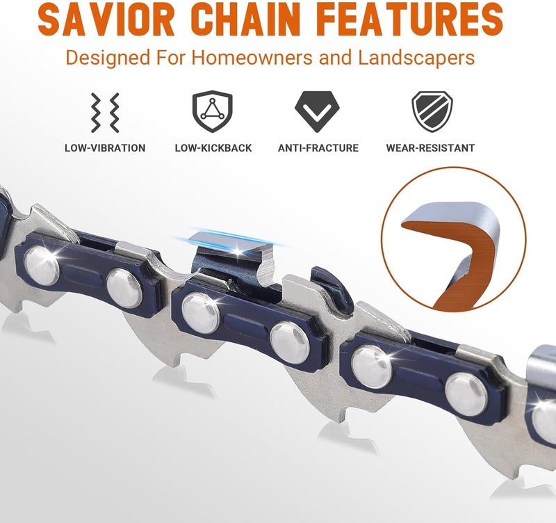 Savior 18 Inch Chainsaw Guide Bar and Chain Combo, 3/8" LP Pitch .050" Gauge 62 Drive Links Replace Oregon 180SDEA041 39272 Guide Bar, Fits Poulan Ego Greenworks Echo Kobalt and More (3 Chains+ 1 Bar) - Image 5